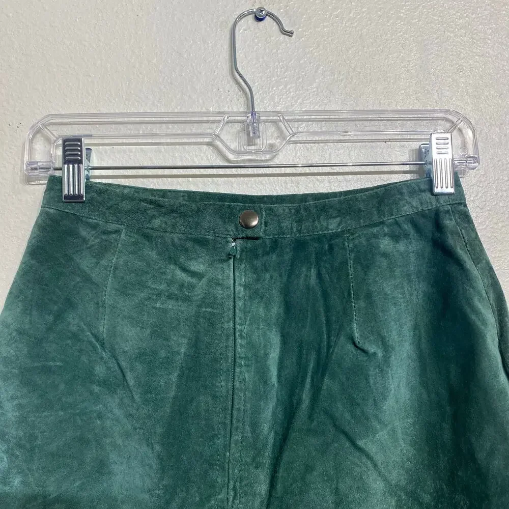 Global Identity Olive Green Suede Leather Mini Skirt Vintage Y2K Sz 13/14